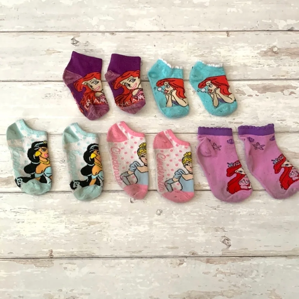 Disney Princess 2T 3T 4T Girls Toddler Kids Socks Set of 5 Bundle